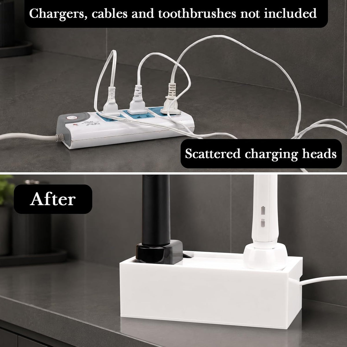 Linkidea Compact Bathroom Cable Organizer Box for Electric Toothbrush Chargers, Small Cord Hider Storage Case, Acrylic Countertop Wire Management (White)