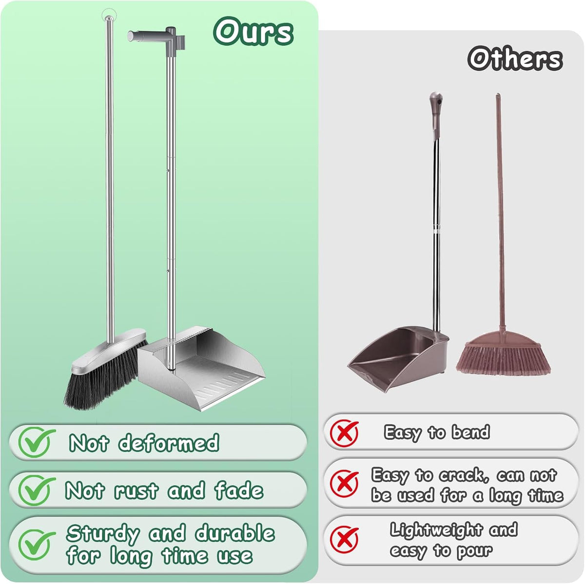 Dustpan with Broom Set,Long Handle Stainless Steel Dustpan and Broom Combo