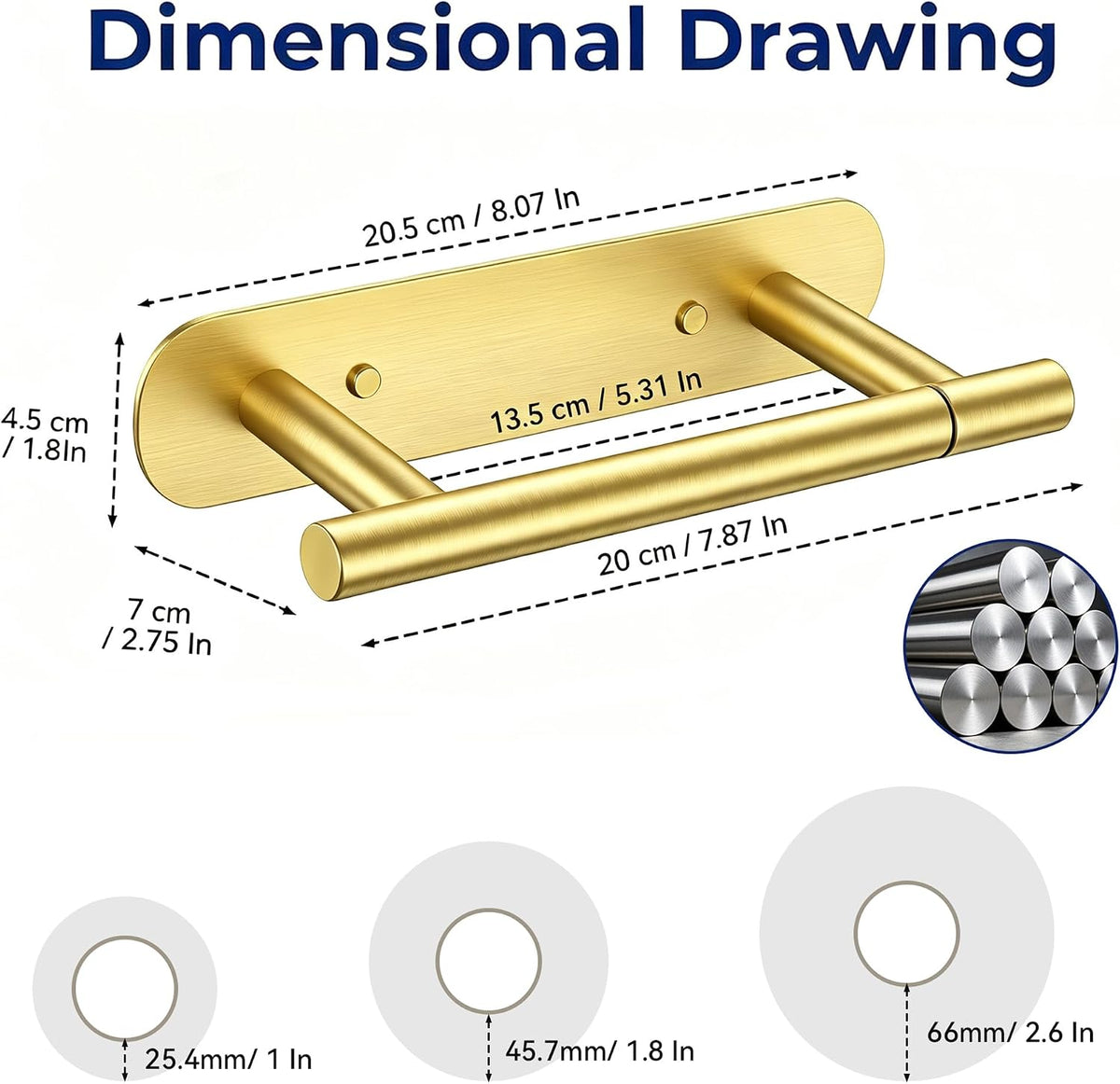Adhesive or Screw Toilet Paper Holder, Brushed Gold Toilet Roll Holder