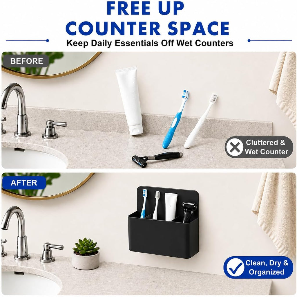 AgePlace 2 Pack Magnetic Toothbrush Holder for Cruise Ship Cabins, Toothbrush Holders Wall Mounted with 3 Removable Dividers, Travel Must Haves, Cruise Essentials 2026 for Alaska & Caribbean Cruises