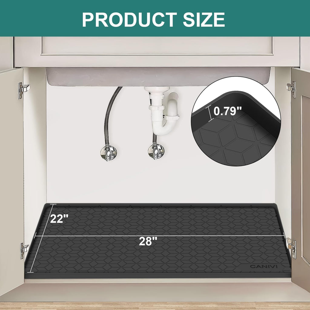 Under Sink Mat, 28"x22" Waterproof Tray for Cabinet, Holds 3 Gal