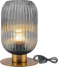 Small Lamp for Nightstand, Smoke Glass Table Lamp Grey Bedside Table Lamp with Gold Metal Base, Vintage Bedside Lamp Mid Century Modern Plug in Table Lamps for Bedroom Living Room Office Study