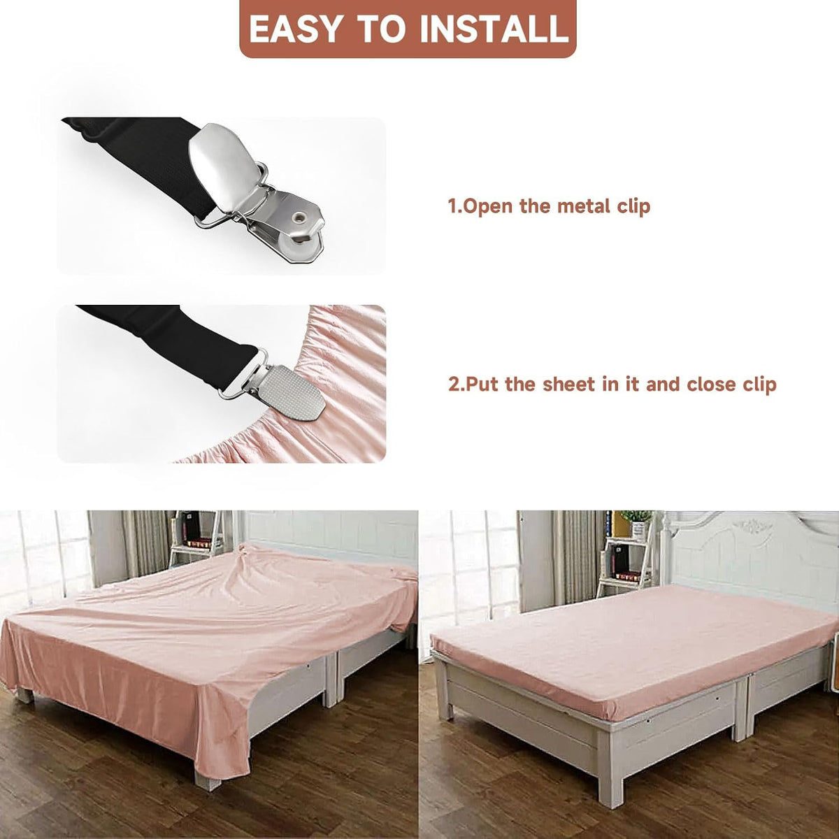 Fitted Bed Sheet Holders for Corners, Pack of 8 Bed Sheet Straps