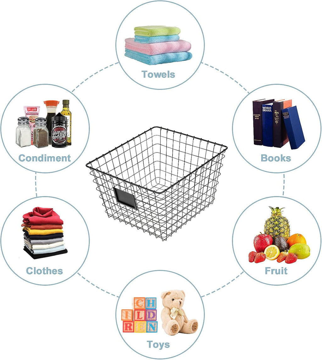 JUNCHU CHERRY 4 Pack【Extra Large】 Wire Handmade Storage Basket for Organizing Household Goods,Pantry Organization,Bathroom countertop,Laundry,Wardrobe Storage Basket,Black