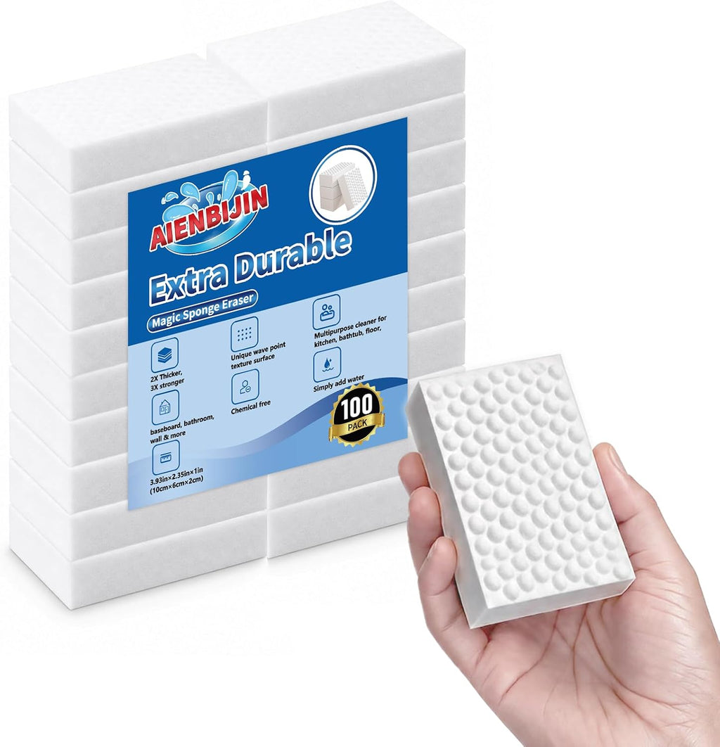 Waffle-Textured Magic Eraser Sponges, High-Density Melamine, 100 Pack