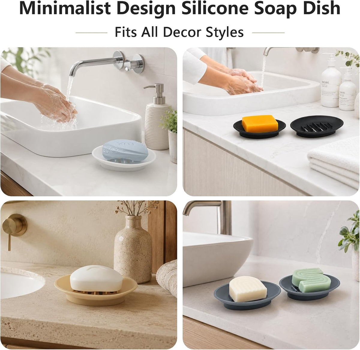 2 Pack Soap Bar Holder, Small Oval Silicone Soapdish Soap Tray for Shower/Bathroom Sink/Kitchen Counter/Bathtub, Non-Slip Central Raised Ridges Soap Stand Dish with Long Slotted Drain Holes