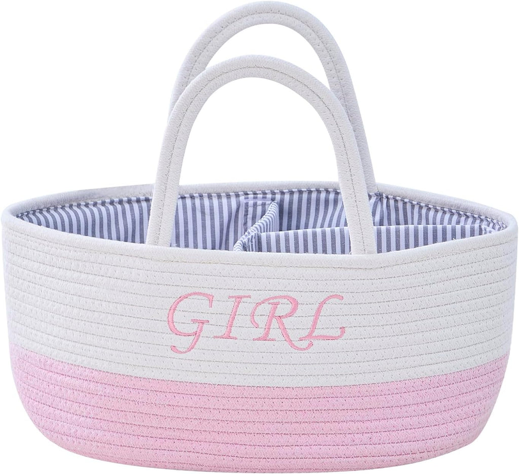 DUHEL Diaper Caddy Organizer with Handle (White＆Pink)