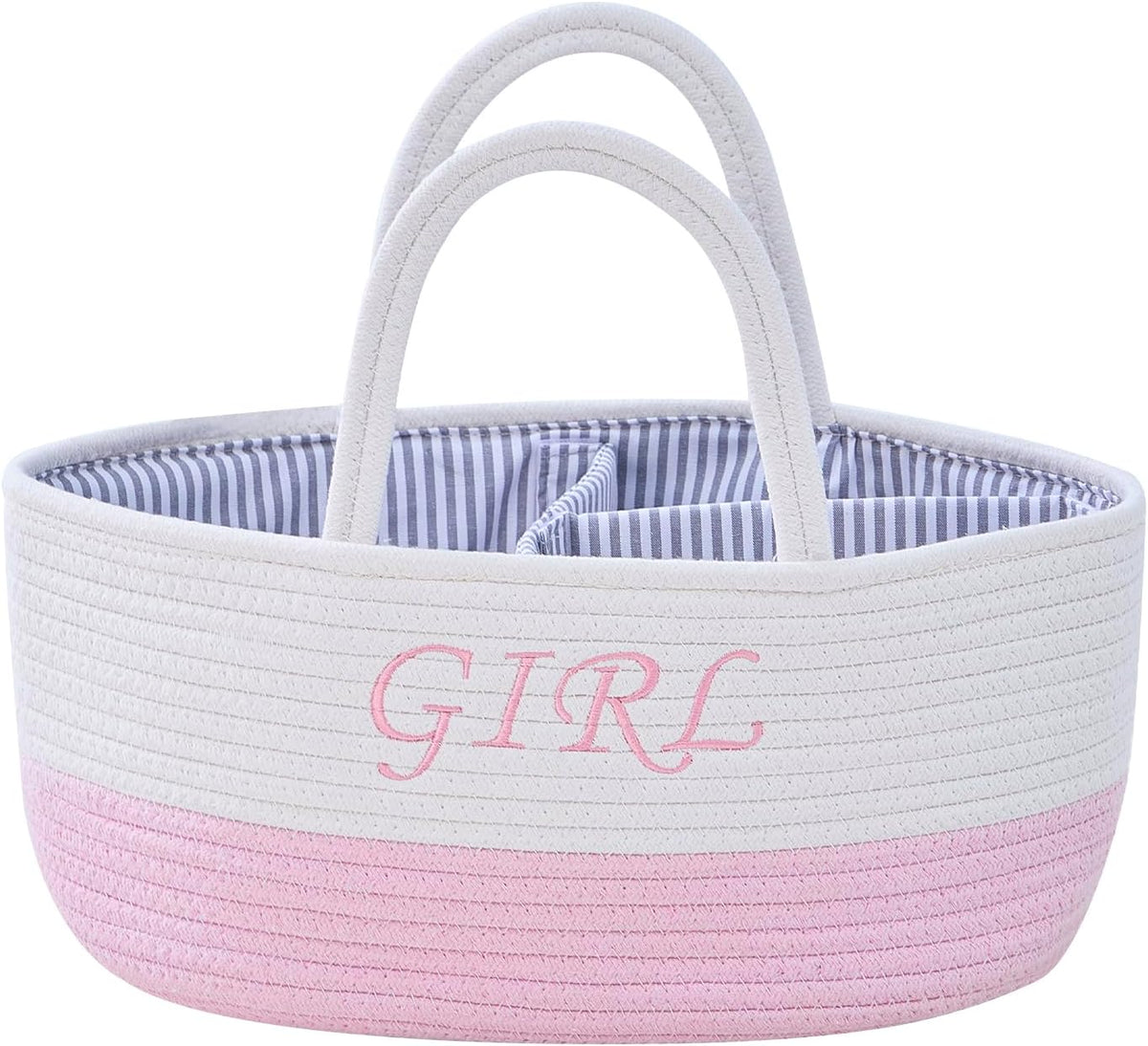 DUHEL Diaper Caddy Organizer with Handle (White＆Pink)