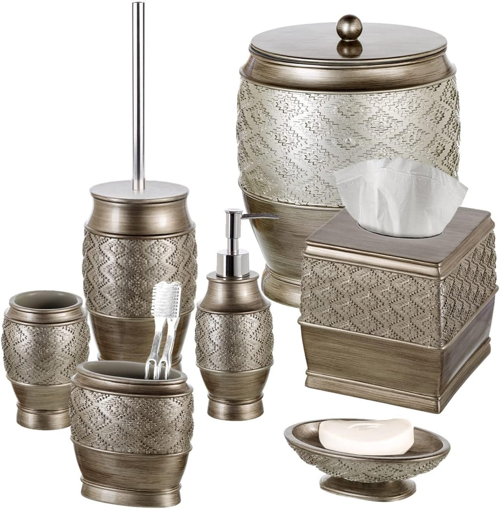 Creative Scents Dublin Silver Small Bathroom Trash Can with Lid 1.26 Gal / 4.8L - Brushed Silver Oval Garbage Can - Decorative Waste Basket for Bathroom Decor - Durable Wastebasket for Paper/Diaper