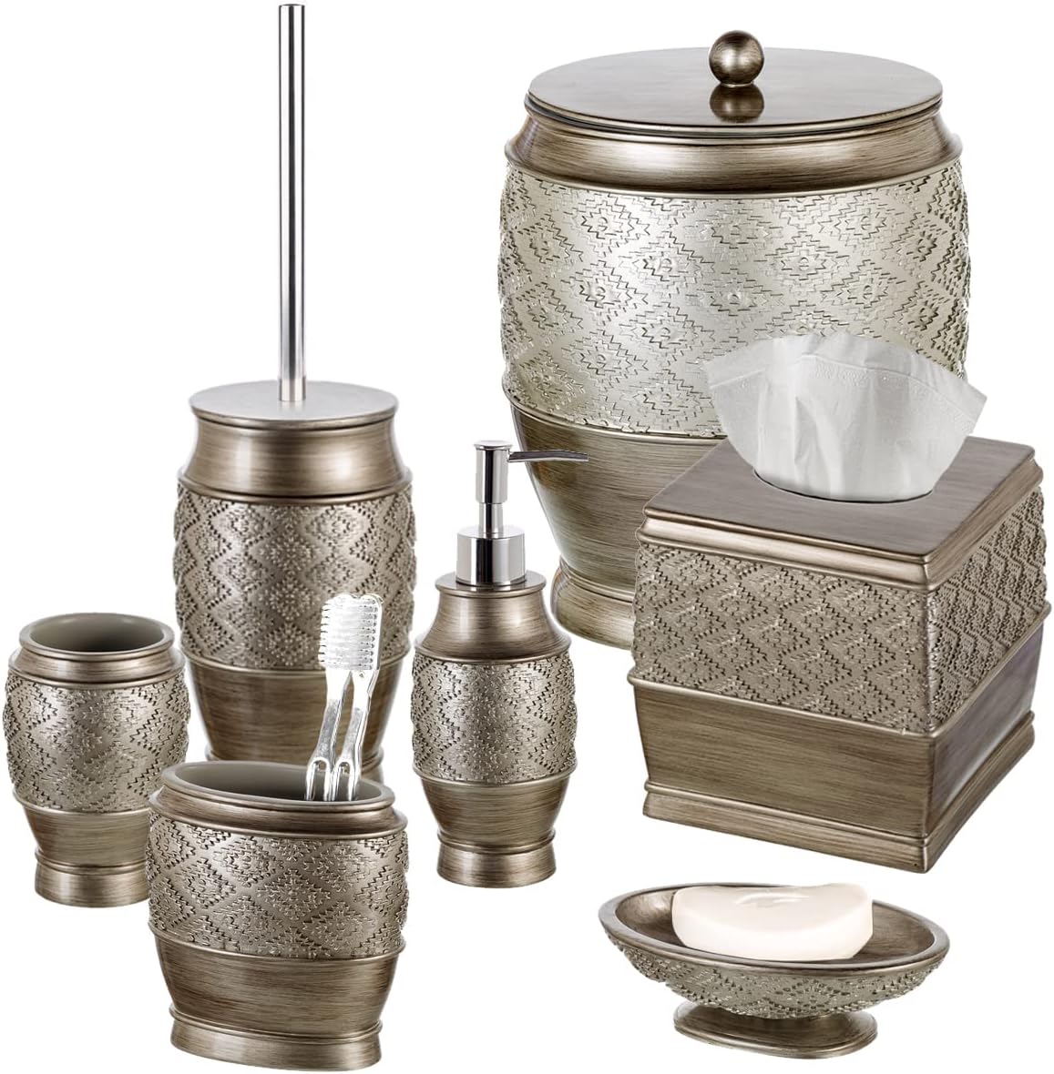 Creative Scents Dublin Silver Small Bathroom Trash Can with Lid 1.26 Gal / 4.8L - Brushed Silver Oval Garbage Can - Decorative Waste Basket for Bathroom Decor - Durable Wastebasket for Paper/Diaper