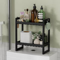 AmazerBath Bamboo Over The Toilet Storage Shelf - 2-Tier Bathroom Organizers and Storage Shelves, 2 in 1 Dual Stable Above Over Toilet Bathrooms Shelf Home Storages Rack for Small Bathroom, Black