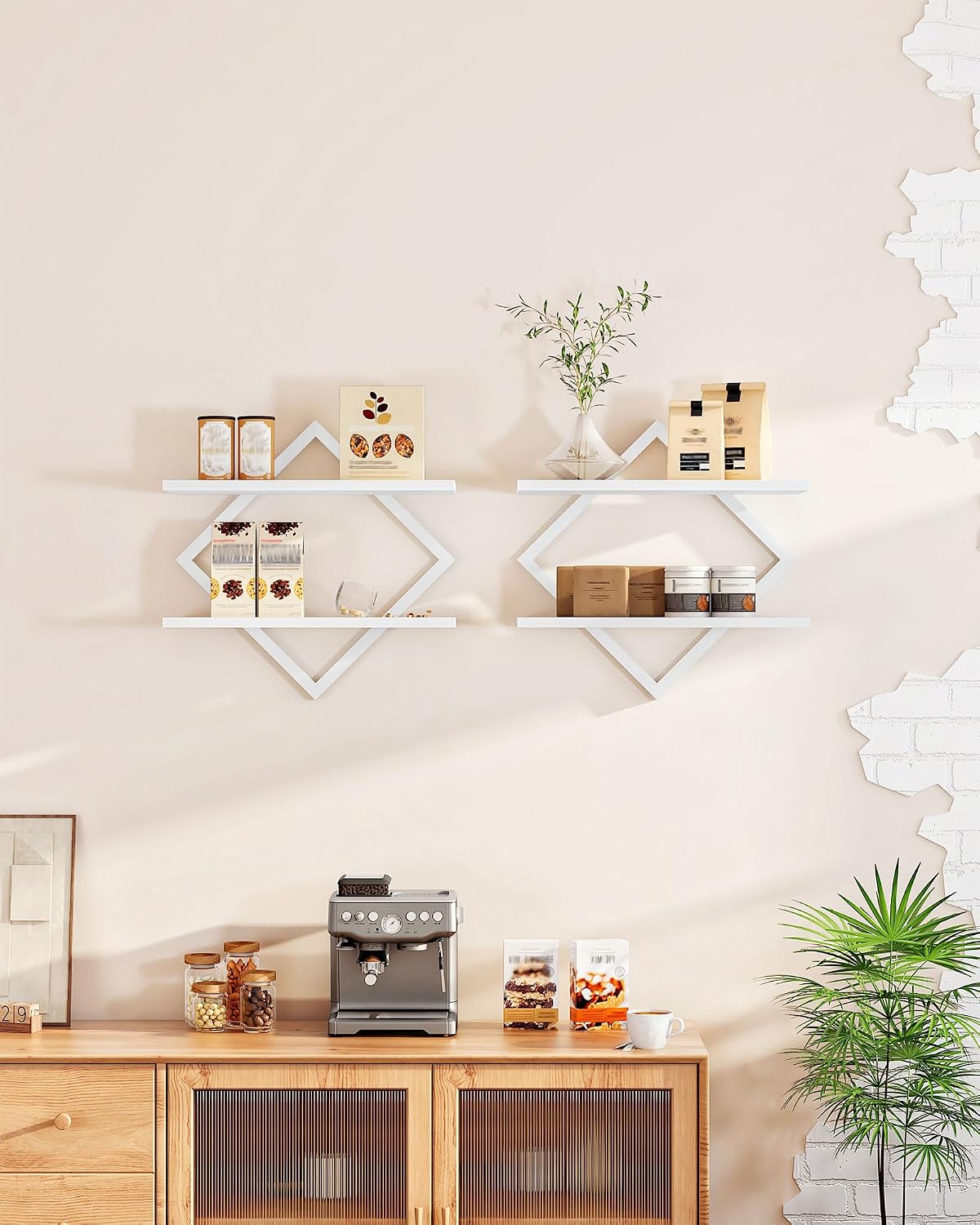 CHOEZON Floating Shelves, Set of 2 Wall Shelves, 2-Tier Hanging Shelves, Wall Shelf Set of 2, for Living Room, Bedroom, Kitchen, Office, Study, White TBJ01P2WB