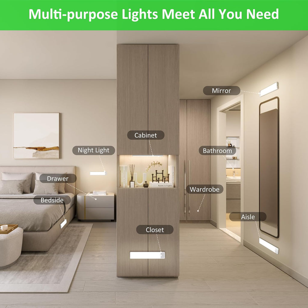Motion Sensor Under Cabinet Lights, 2-Pack, Neutral White, 8 inch
