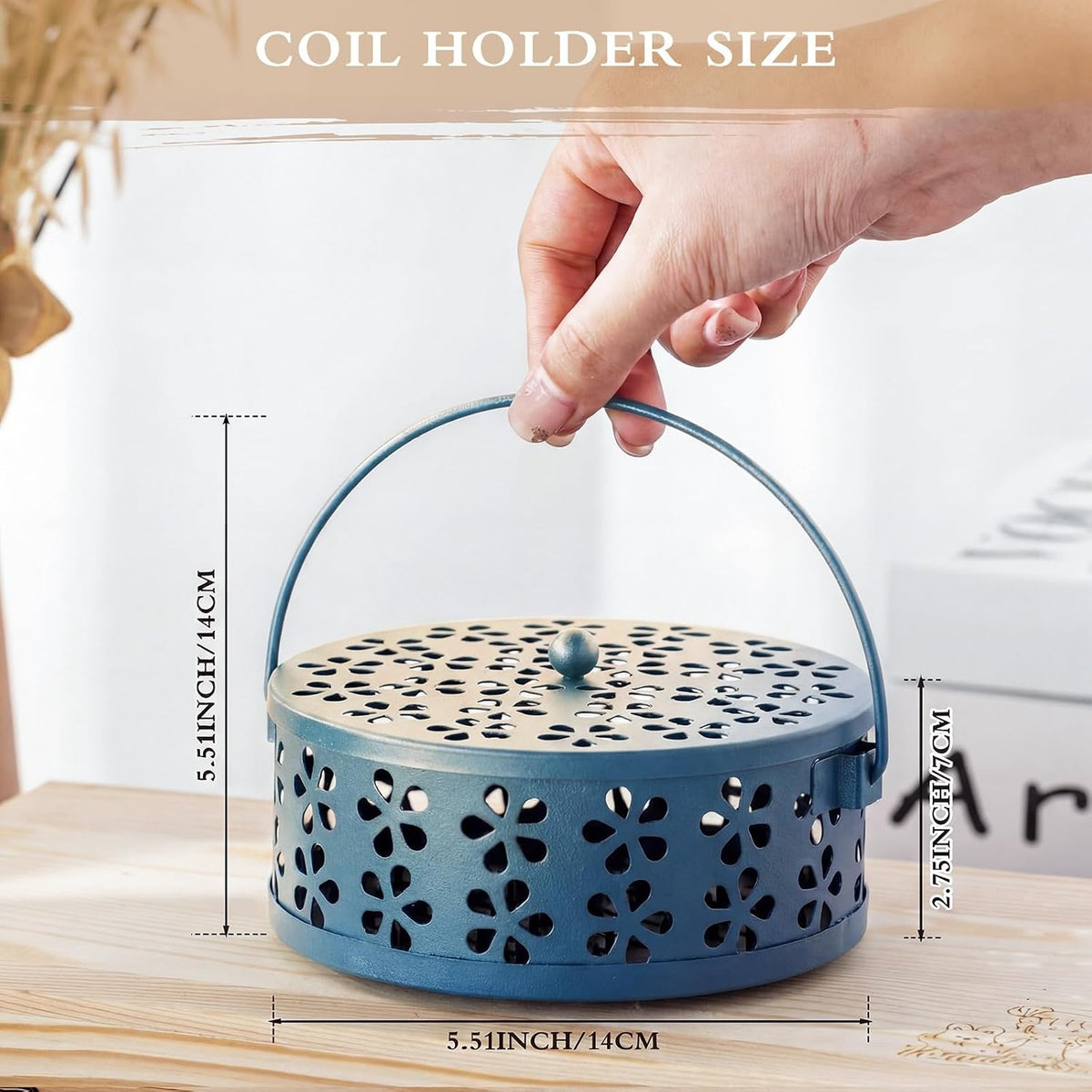 Lallisa 4 Pieces Mosquito Coil Holder Incense Coil Holder Retro Portable Round Metal Hanging Incense Burner Holders with Handle for Home Indoor Outdoor Camping Patio (Blue)