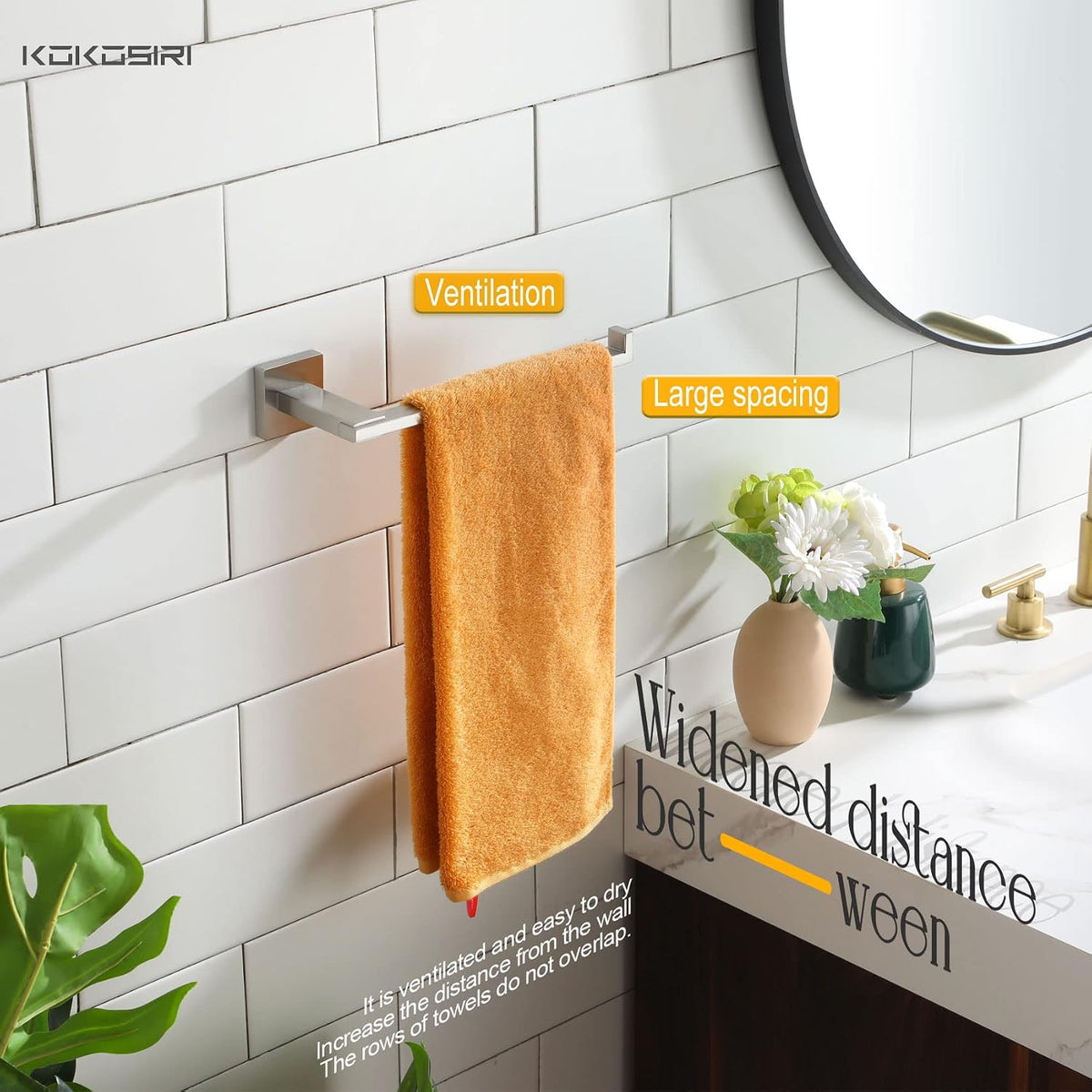 KOKOSIRI Towel Bar Brushed Nickel Hand Towel Holder for Bathroom Accessories Organization and Storage Heavy Duty Stainless Steel, Wall Mounted B3006BR