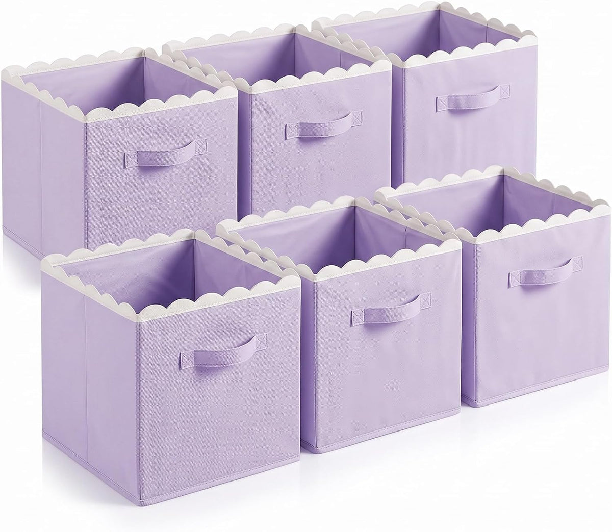 Yalikop 6 Pcs Purple Scalloped Cube Storage Bins 11 Inch Fabric Basket