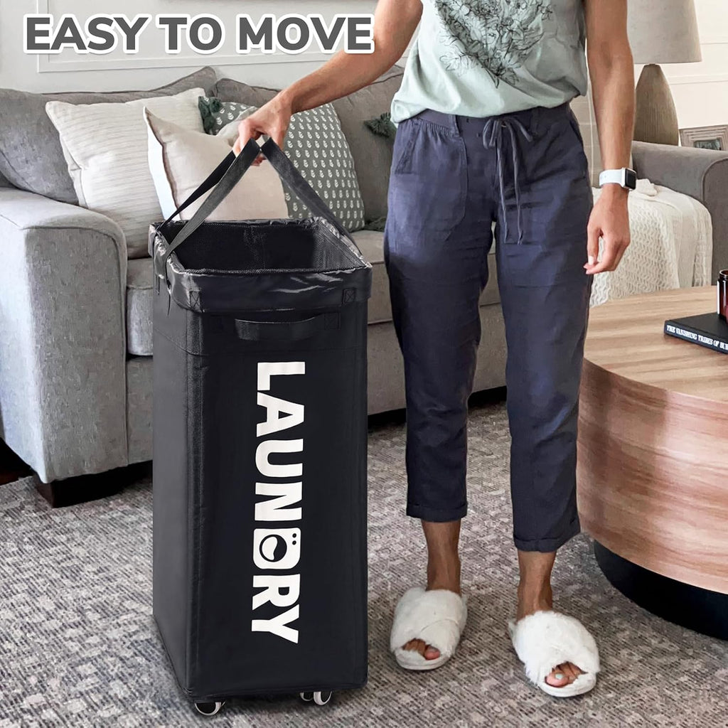 CHICVITA 75L Laundry Basket with Wheels 2-Pack, Wash Bags, Black