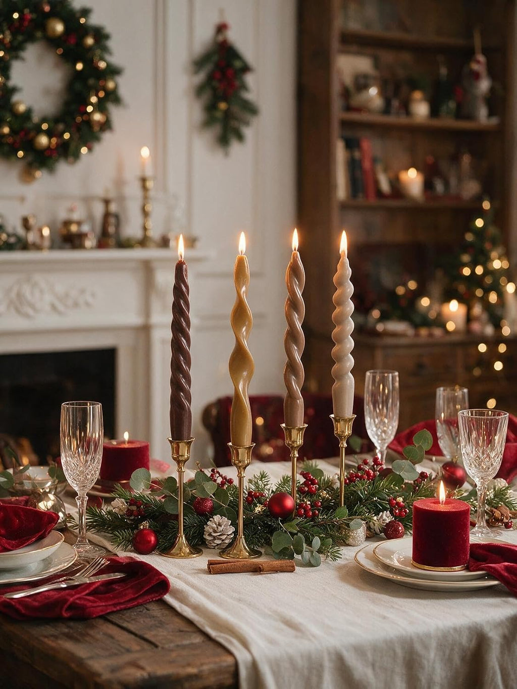 Spiral Taper Candles Brown Short Candle Sticks Unscented Smokeless Twisted Candlesticks for Fall Decor Holiday Dinner Party Christmas Decorations-7.5inch-4pack