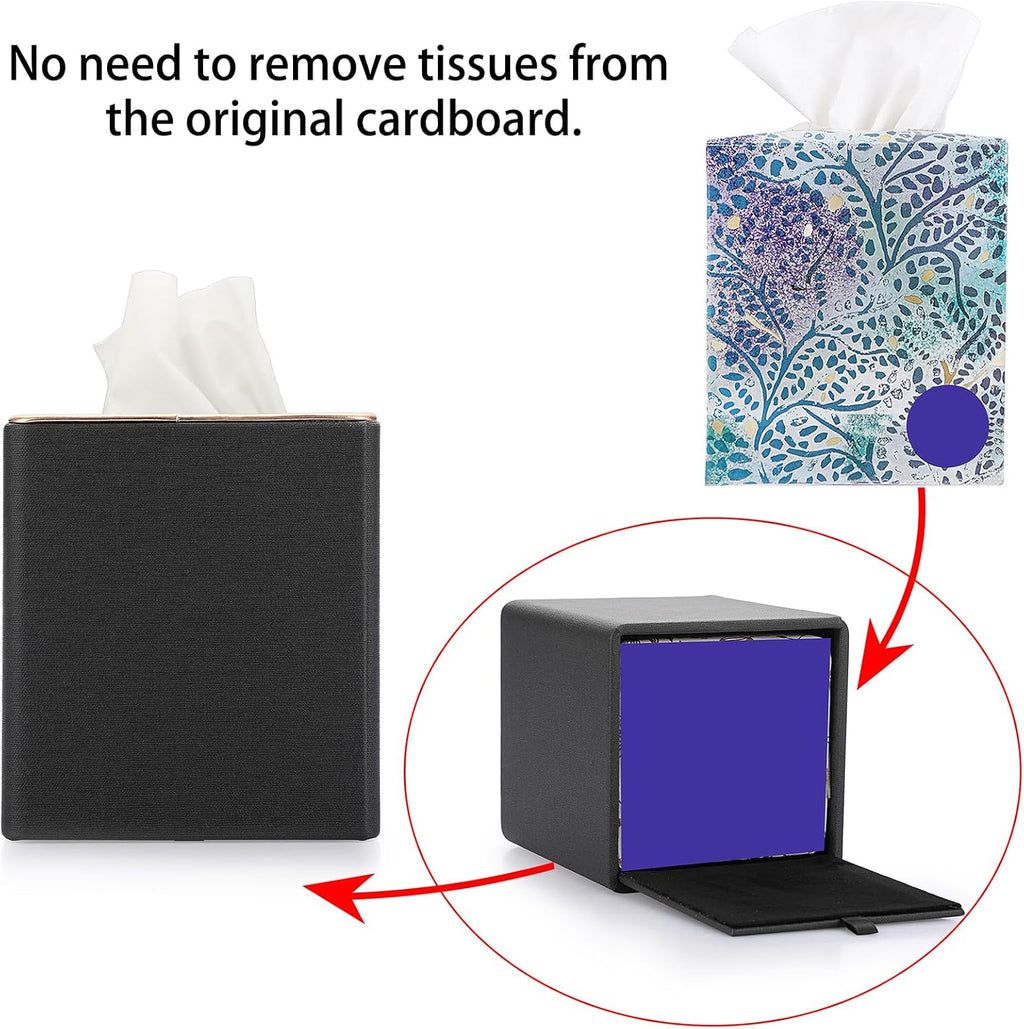Sumnacon Linen Tissue Box Cover Square Magnetic Bottom Tissue Box Holder