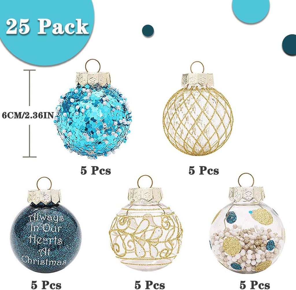 2.36"/60mm Christmas Ornaments Set, 25 PCS Shatterproof Christmas Tree Decor Set, Hanging Plastic Xmas Balls for Home, Holiday, Wedding, Xmas Hanging Decortions (Bule Gold)