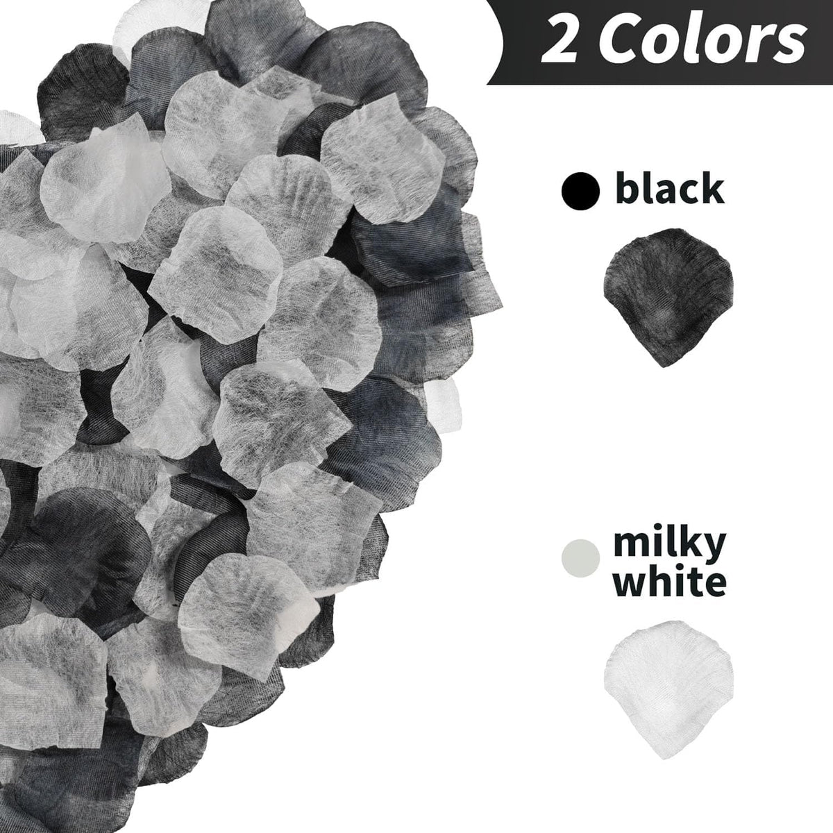 1200 Pcs Black Cream White Rose Petals - Silk Rose Petals for Romantic Night, Wedding Party Decoration