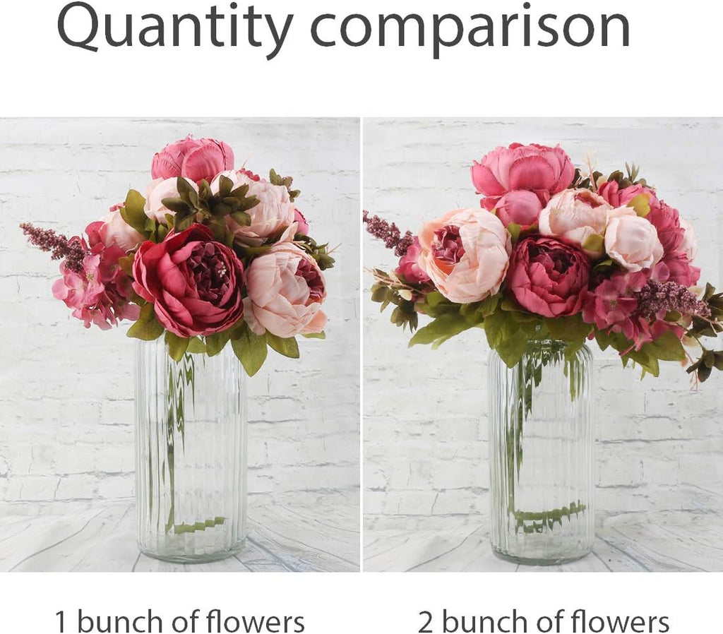 Silk Peony Bouquet Vintage Artificial Peonies Flower for Home Wedding Party Decor (1pcs, Dark Pink)