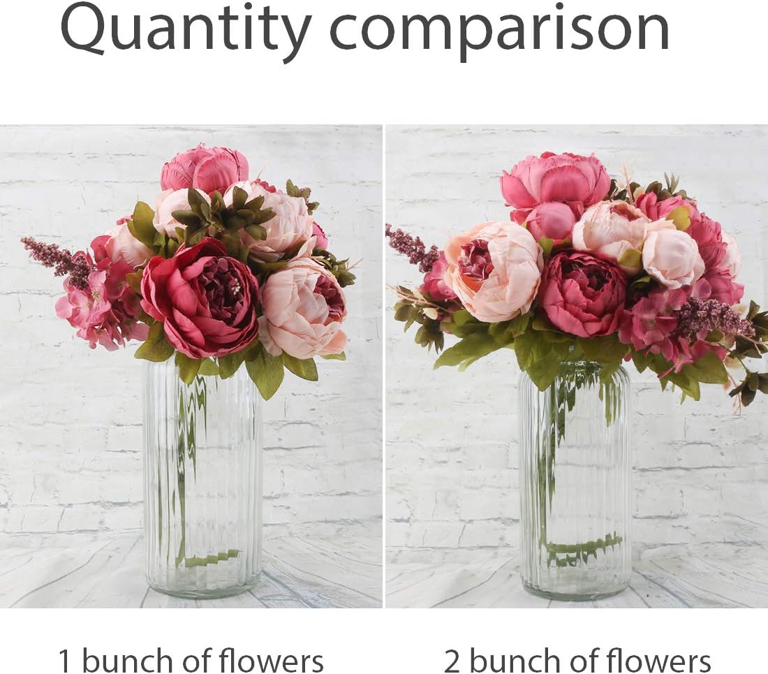 Silk Peony Bouquet Vintage Artificial Peonies Flower for Home Wedding Party Decor (1pcs, Dark Pink)