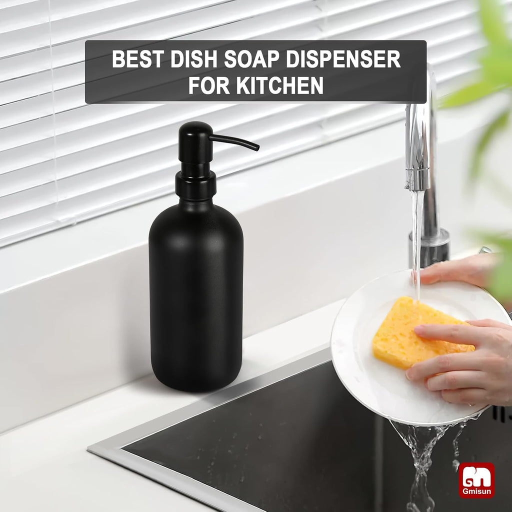GMISUN Black Soap Dispenser, 1 Pack Matte Black Bathroom Hand Soap Dispensers, 17 Fl Oz Dish Soap Dispenser for Kitchen with Rustproof Stainless Steel Pump, Modern Liquid Dishwashing Dispensers Bottle
