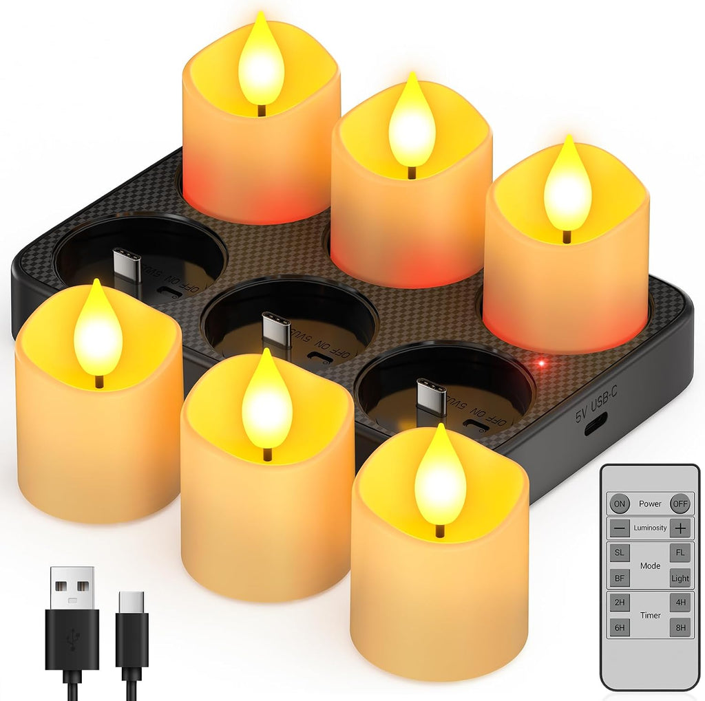 Ymenow Rechargeable Candles with Charging Base, 6pcs with Remote & Timer