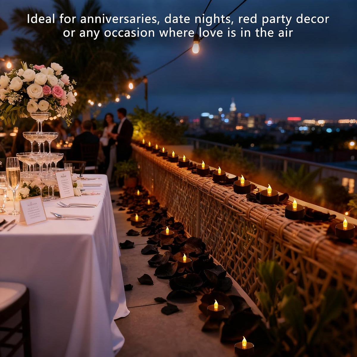 500 Pcs Rose Petals with 12 LED Tea Lights Candles Set, Artificial Black Rose Petals and Black Flameless Candles Set for Anniversary, Valentine's Day, Wedding, Party Home Decor
