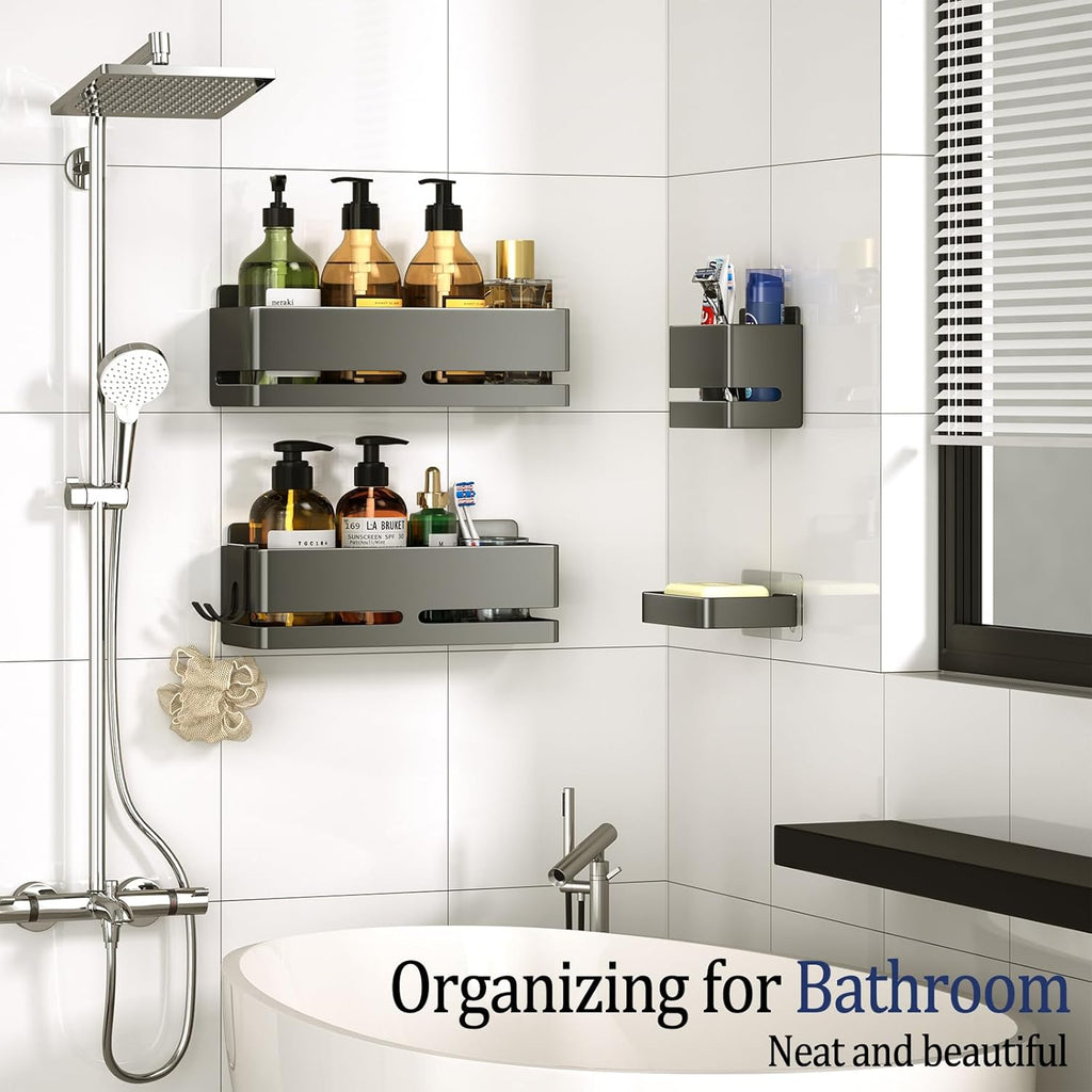 Bathroom Shower Caddy,No Drill Shower Shelves(5-piece Set-Grey)