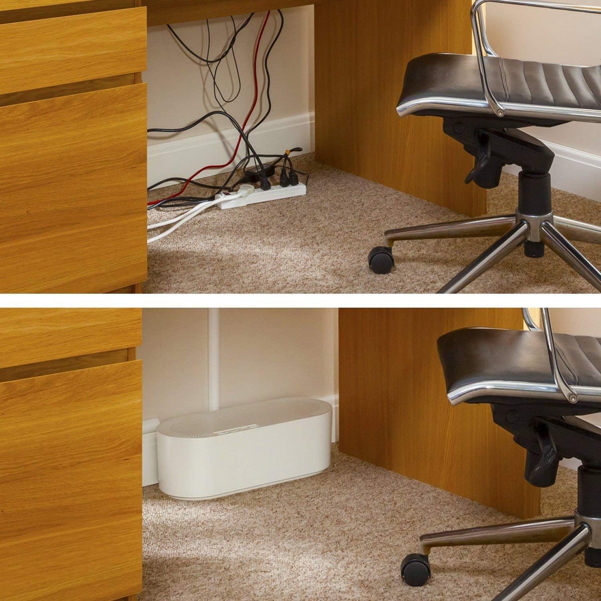 D-Line Cable Management Box (Large) & Small Cable Raceway Length 0.78" (W) x 0.39" (H) x 39" Length - White