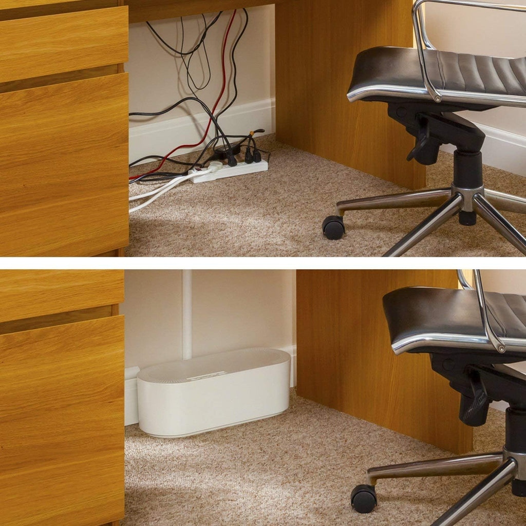 D-Line Cable Management Box (Large) & Cable Organizer Zipper (8.2ft Length) - White