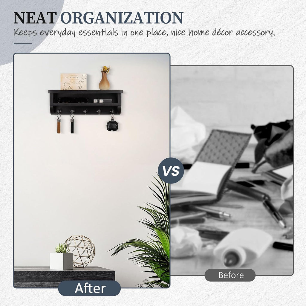 Nekon Key Holder Wall Mount, Wall Organizer Shelf with 5 Key Hooks