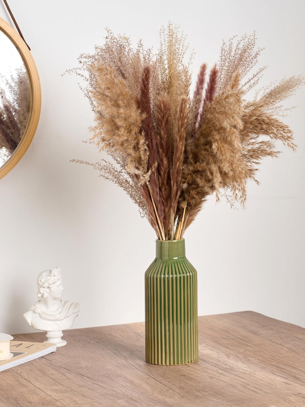STHIE 8 Inches Ceramic Flower Vase, Green Vases for Centerpieces