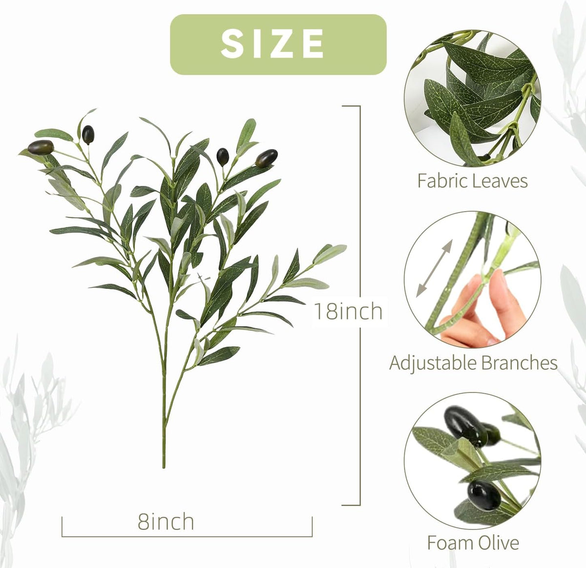 10 PCS 18 Inch Faux Olive Branches for Vases - Realistic Faux Olive Tree Stems with Lifelike Leaves & Fruits, Eucalyptus Stems,Faux Greenery Stems for Centerpieces,Home Decor&Wedding Decor