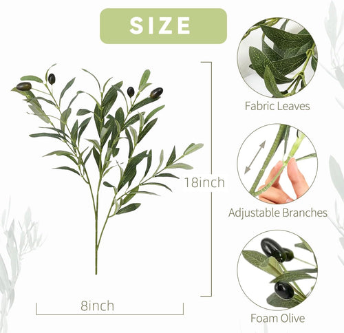 10 PCS 18 Inch Faux Olive Branches for Vases - Realistic Faux Olive Tree Stems with Lifelike Leaves & Fruits, Eucalyptus Stems,Faux Greenery Stems for Centerpieces,Home Decor&Wedding Decor