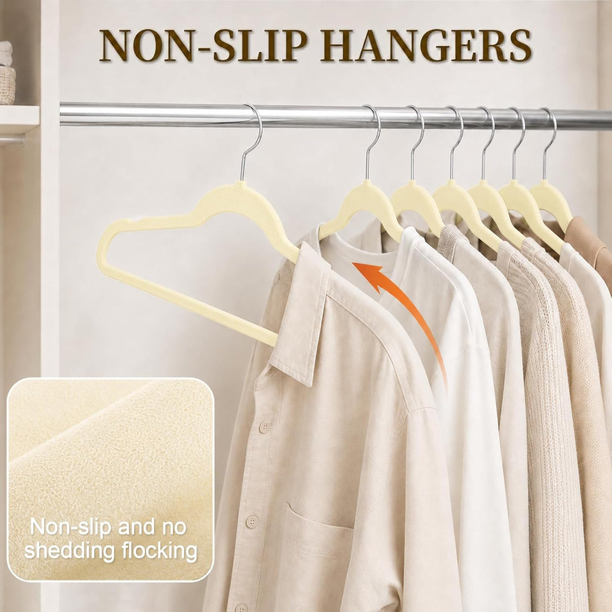 Velvet Felt Hangers 50 Pack, Non Slip, Slim, Space Saving, Ivory