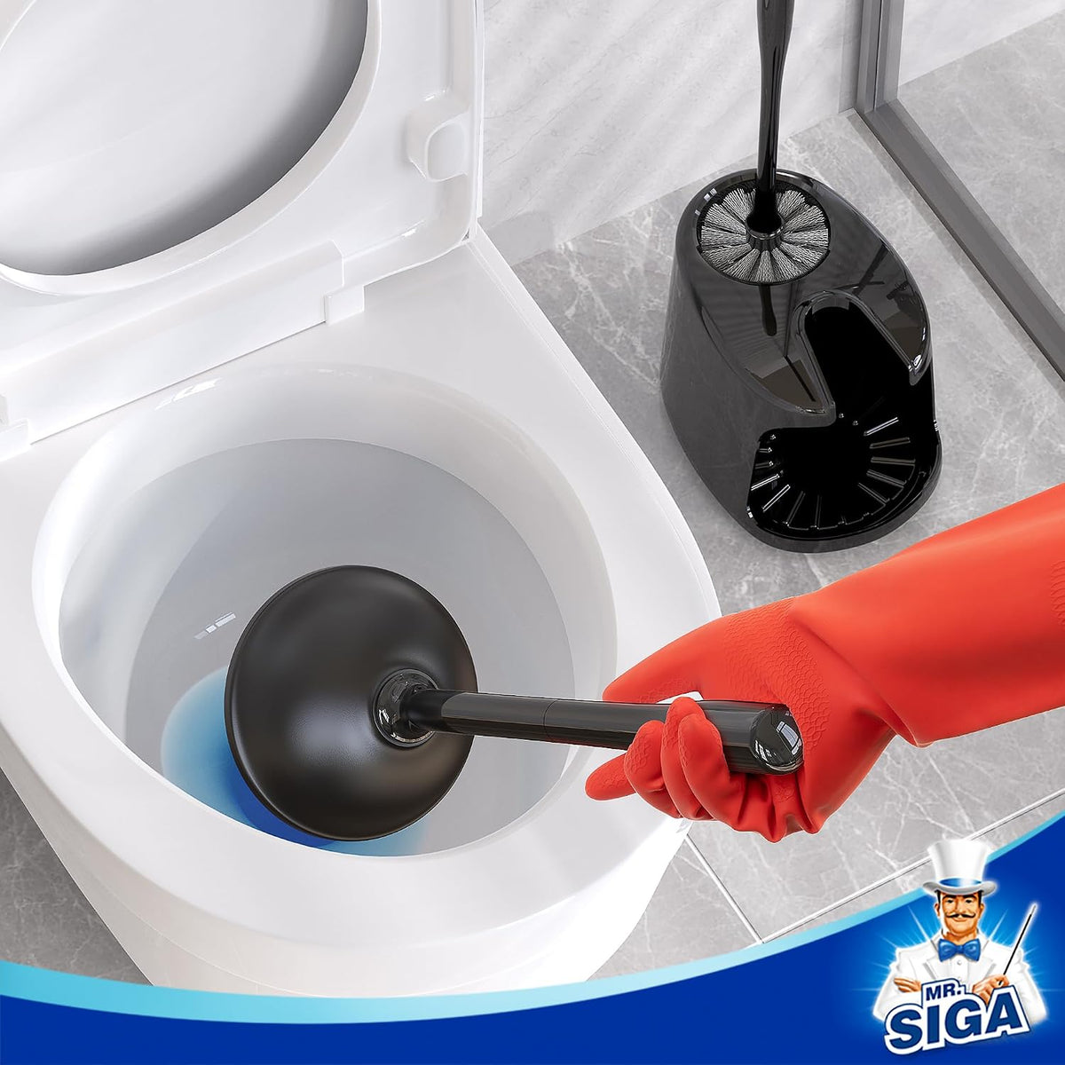 MR.SIGA Toilet Plunger and Brush with Holder for Toilet Cleaning, Black