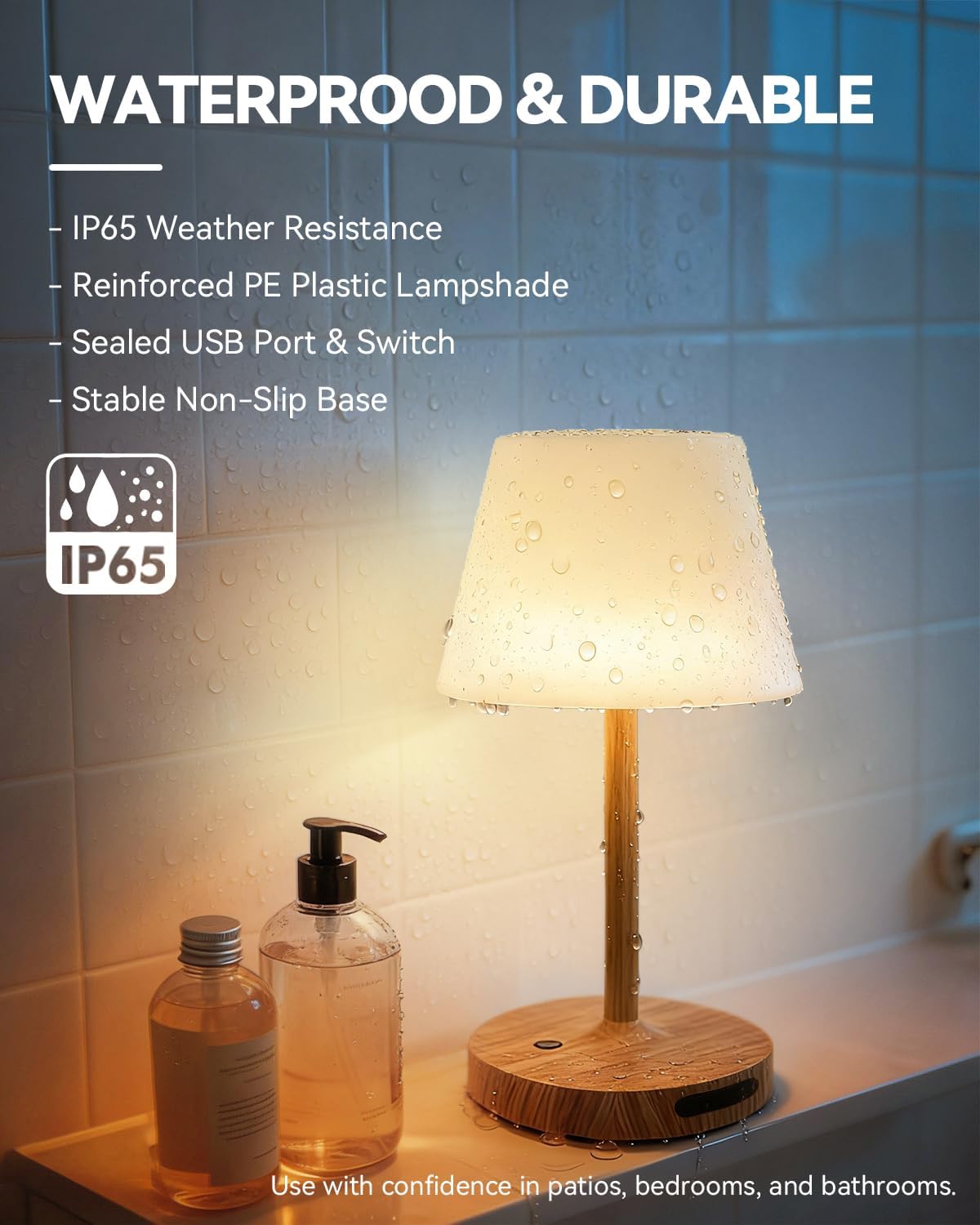 SAIWEYA Outdoor Waterproof Shower Lamp, 8000mAh Rechargeable Bathroom Lamp