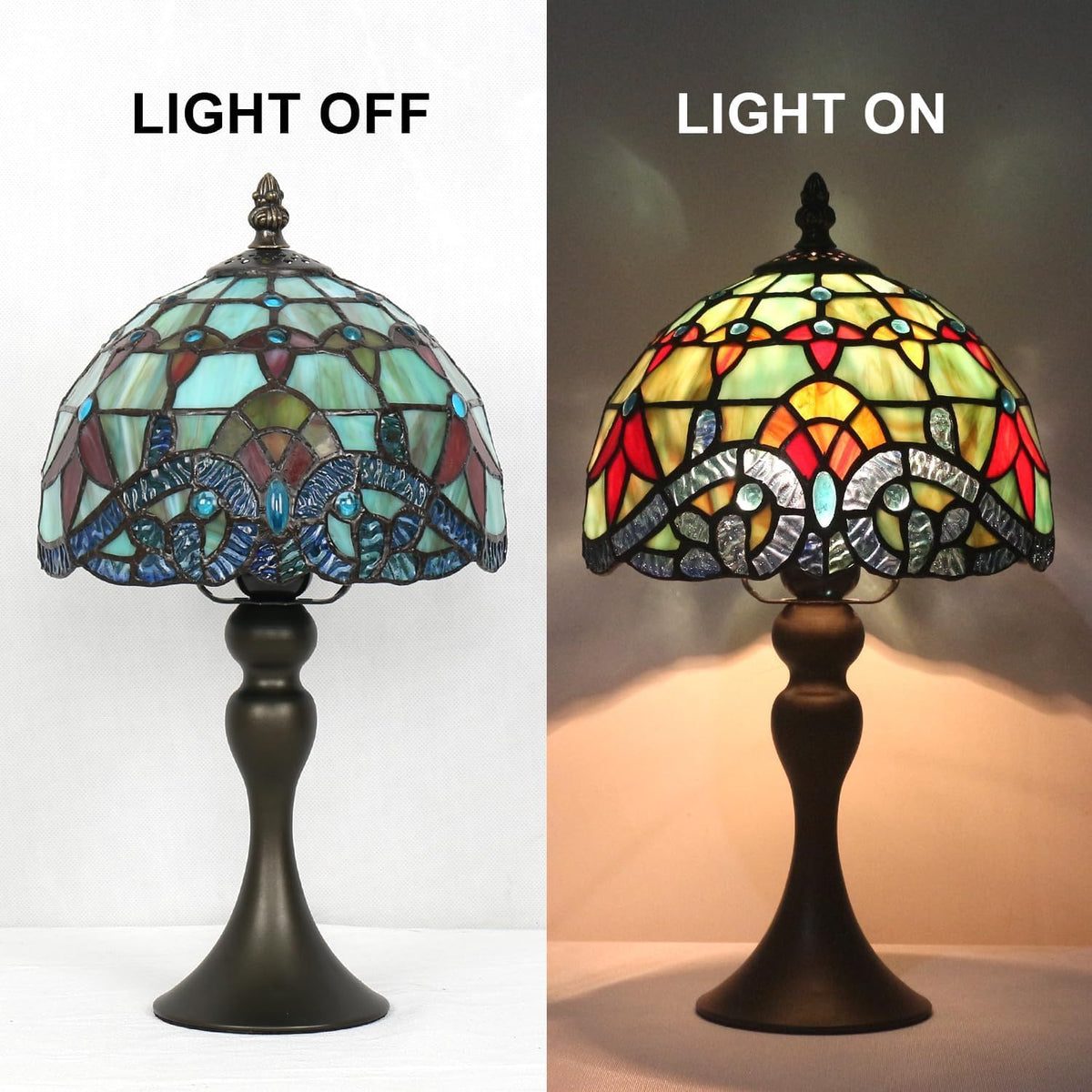 Tiffany Small Table Lamp, 8 Inch Baroque Stained Glass Accent Lamp, Vintage Bedside Lamp, for Bedroom, Living Room, Office, Dorm