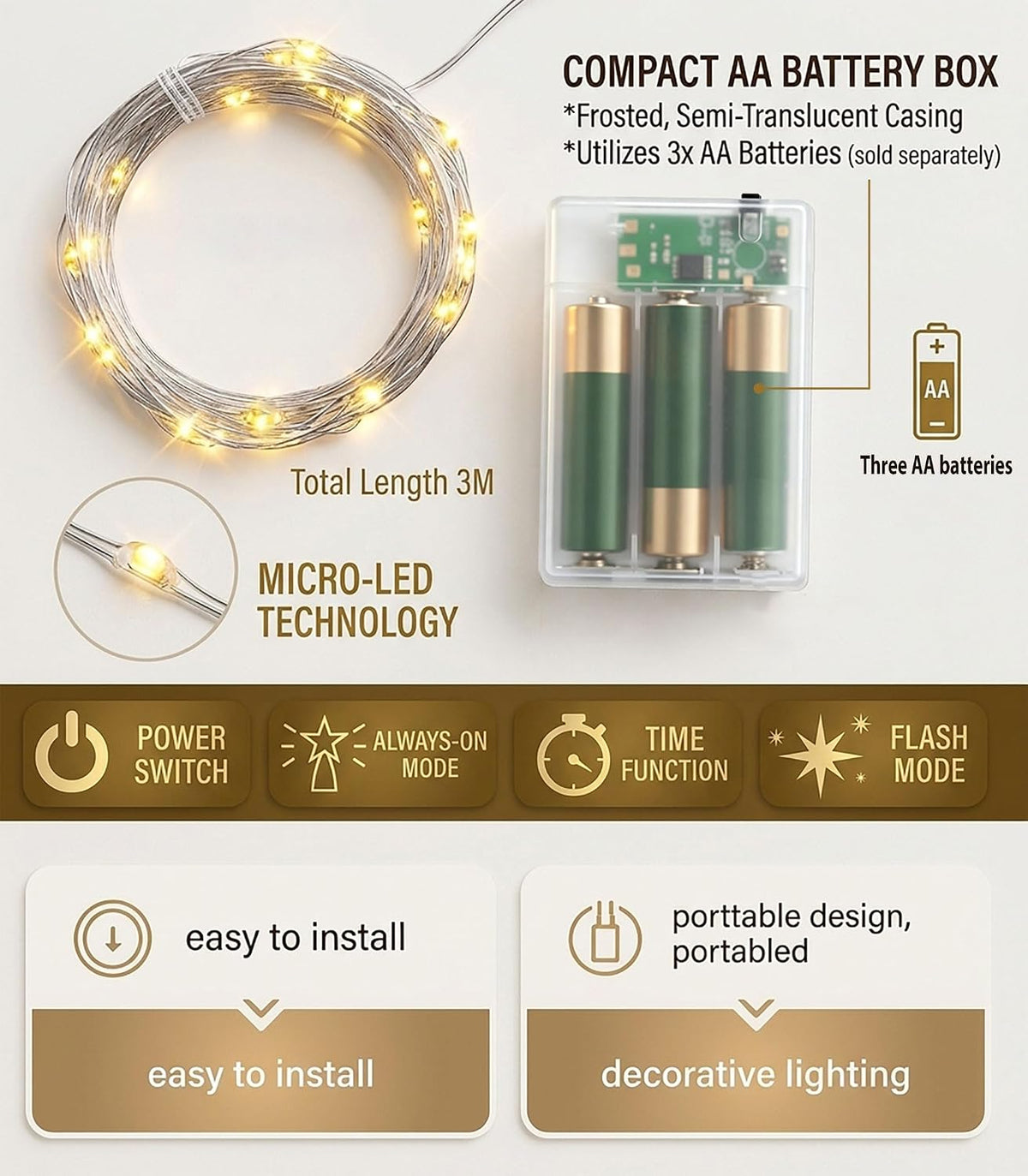 CARUUYI 2 Pack Battery Operated Fairy Lights with Timer, 30 LED, Warm White