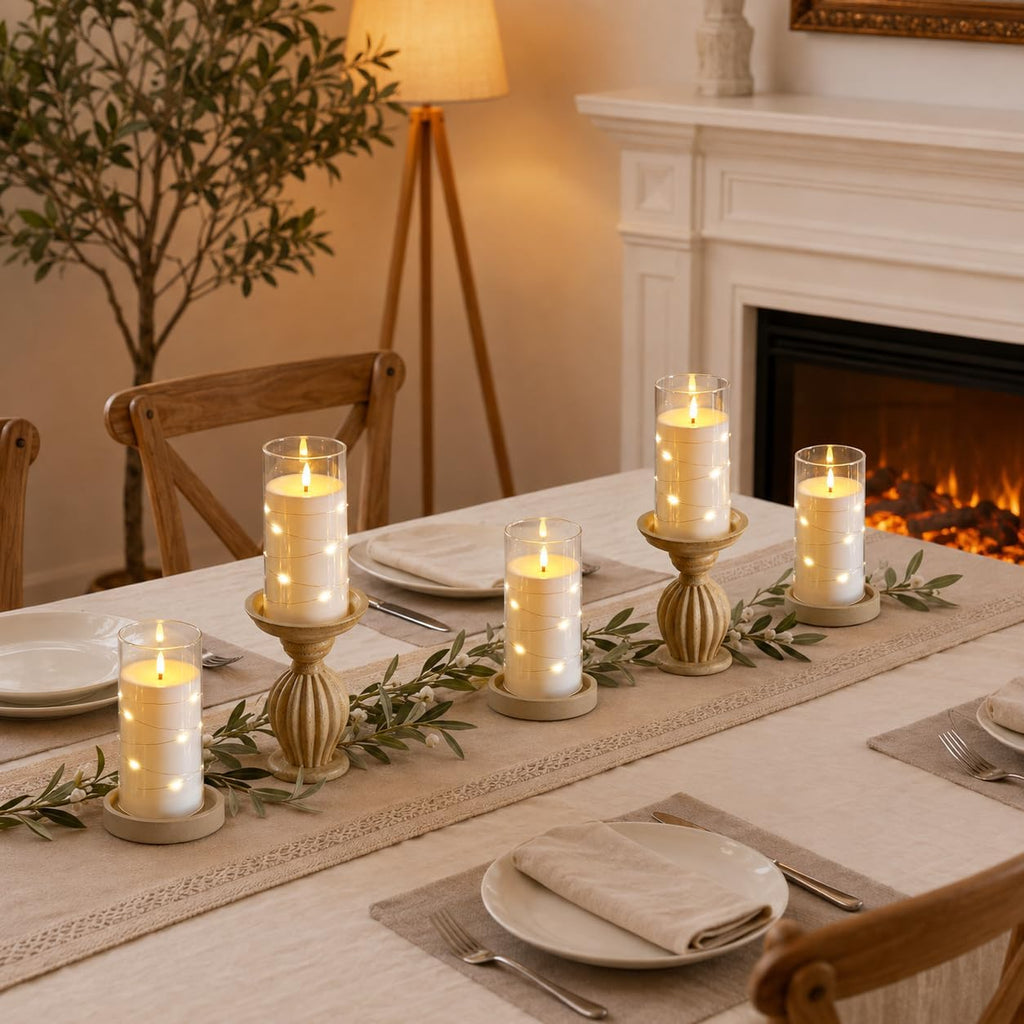 Flickering Flameless Candles with Remote Timer, 6pcs LED Battery Operated Candles with Embedded String Lights White, D3 H6