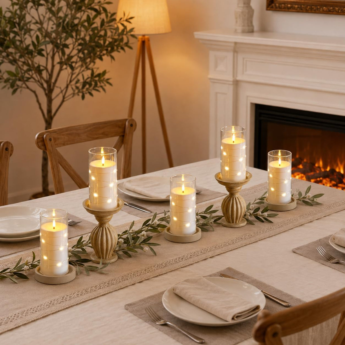 Flickering Flameless Candles with Remote Timer, 6pcs LED Battery Operated Candles with Embedded String Lights White, D3 H6