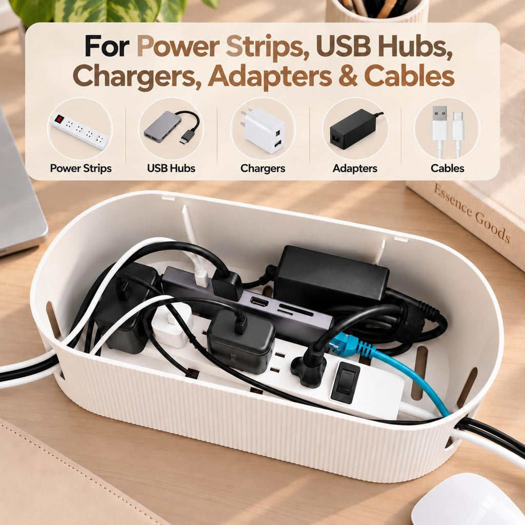 Cable Management Box, Desk Cord Organizer, Power Strip Holder, Floor Outlet Hider, Cable Organizer Box, Cord Organizer box, Electrical Cord Management, For Cover TV Wires, USB Hub Holder