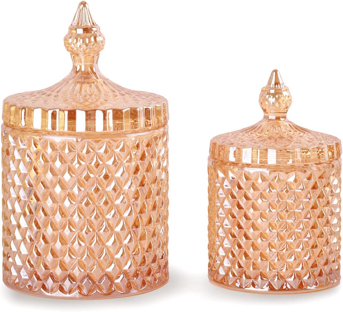 2 Pack Glass Qtip Holder, Apothecary Jars with Lids Bathroom Storage