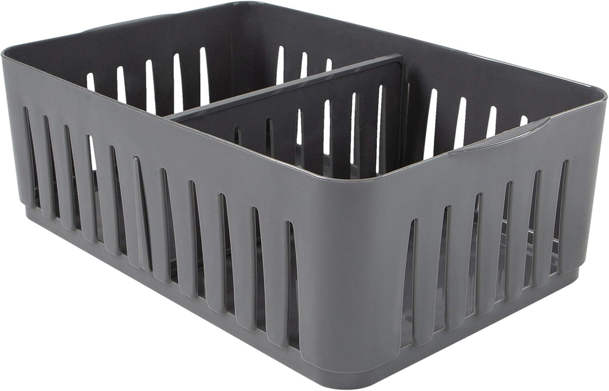 Simplify 3 Compartment Stackable Bin with Adjustable Dividers | Drawer Organizer | Storage Basket | Good for Office | Desk Supplies | Dorm | Bathroom | Accessories | Make Up | Grey