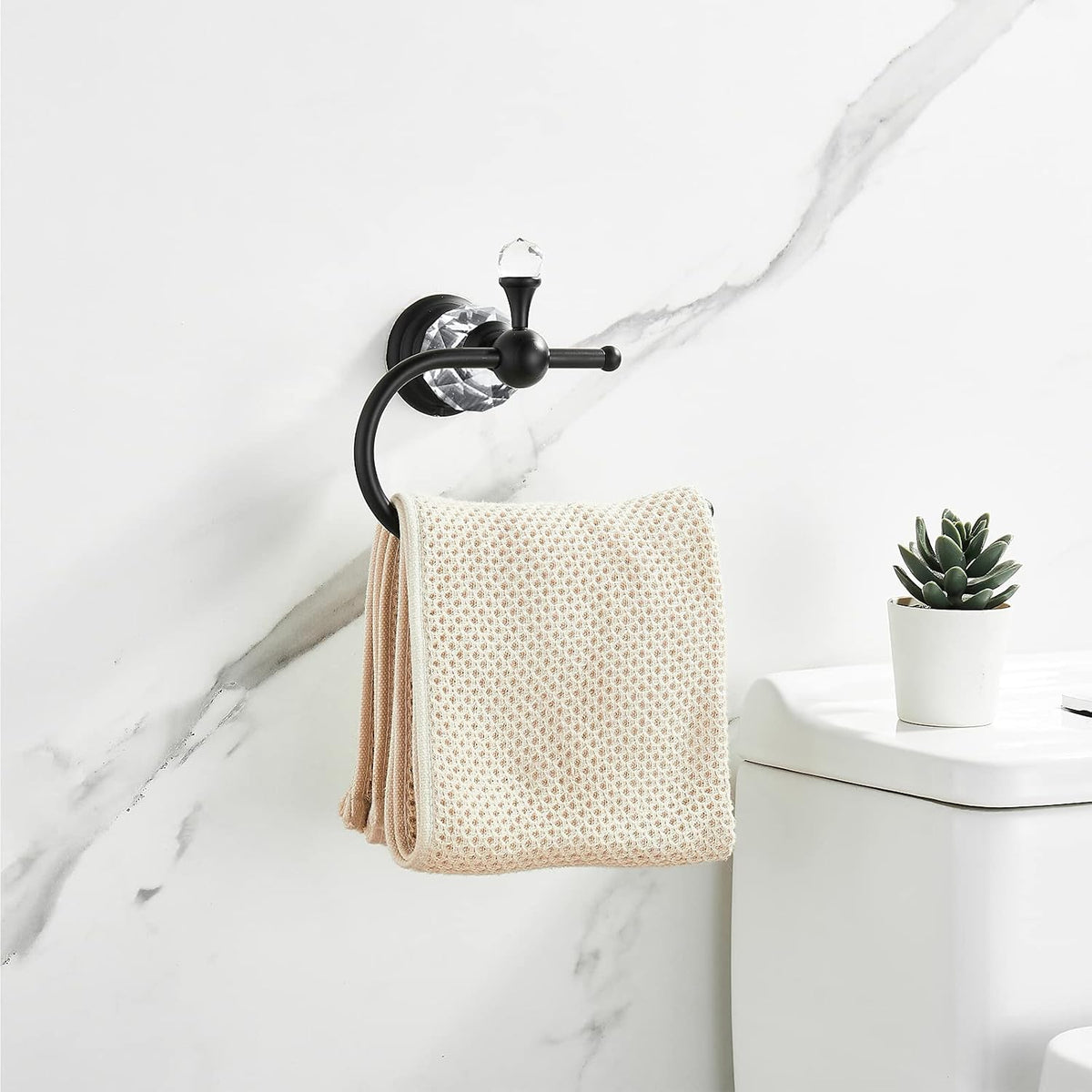 WOLIBEER Crystal Bathroom Hardware, Black 24 Inch Towel Bar Set Toilet Paper Holder Towel Ring Coat Hooks Bathroom Accessories 4 Pieces Wall Mounted