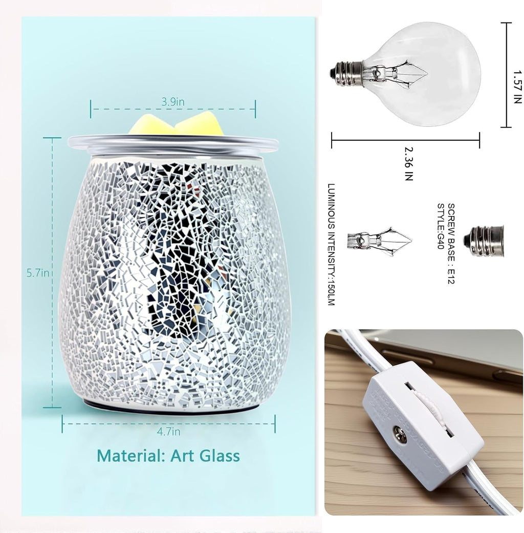 Electric Wax Warmer,Electric Wax Melt Warmer，Ice Crack Glass Pattern for Home Office Gifts & Decor (Cracked Glass)