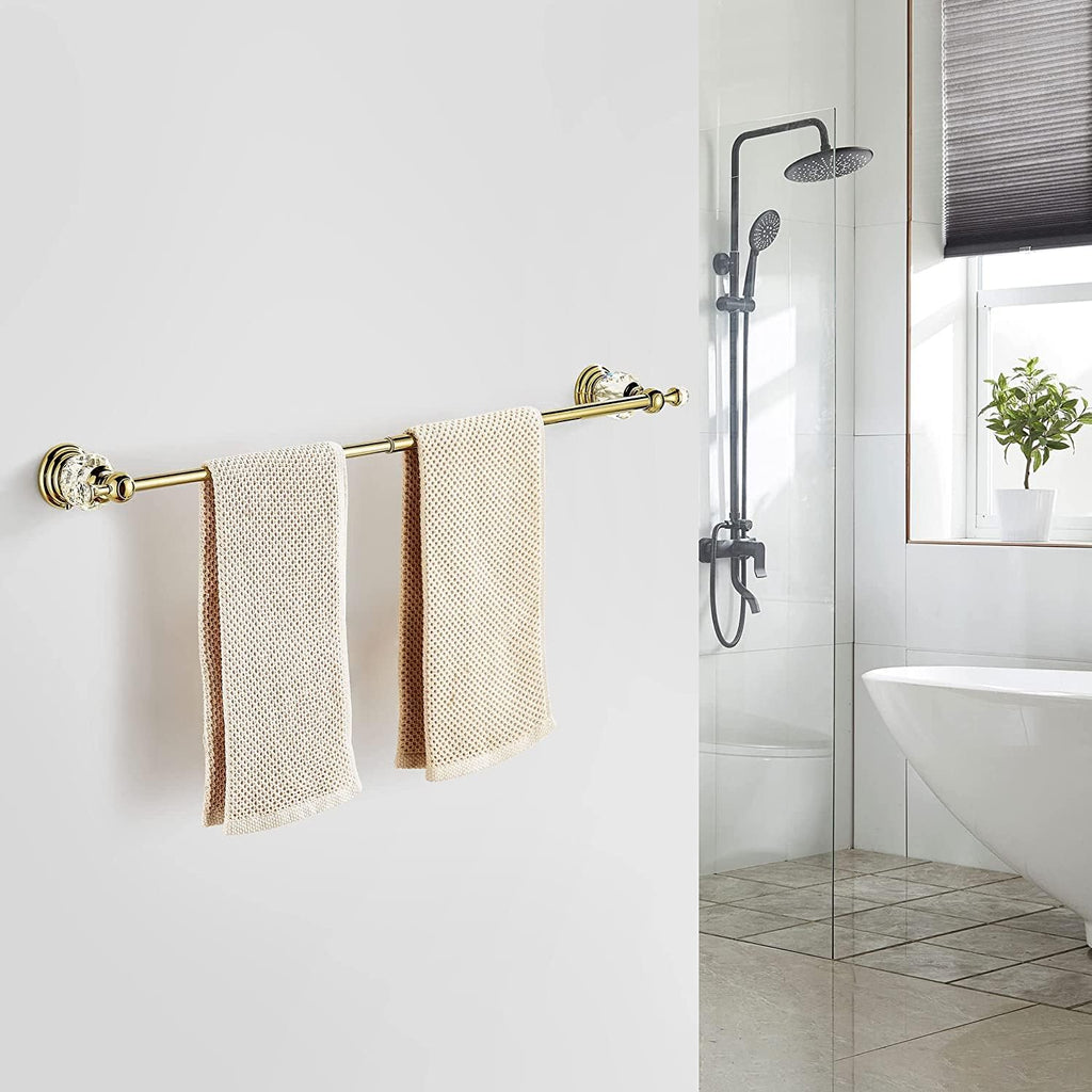 WINCASE Gold Towel Bar, Adjustable Crystal Towel Holder, Golden Finished Bathroom Single Towel Racks Rail Wall Mounted